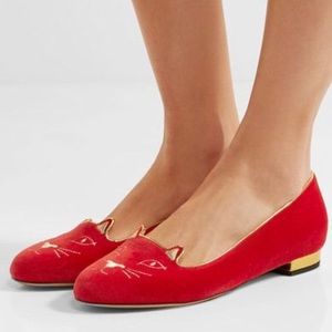 Charlotte Olympia Red Kitty Flat